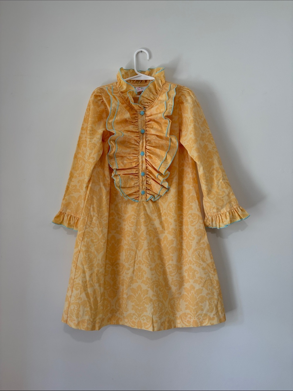 Shrimp & Grits Kids-  Ruffled Kids Damask Dress with Decorative Buttons